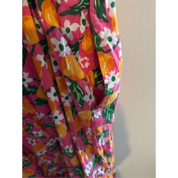 Draper James Taylor Smocked Dress in Pink With Oranges And Flowers Size XL W/ Po - Picture 3 of 12